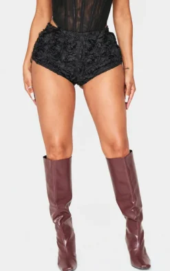 Shape Black 3d Rose Hotpants