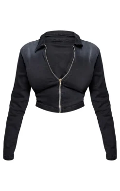 Shape Black Denim Cropped Zip Through Jacket