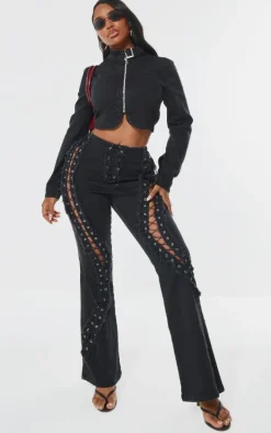 Shape Black Denim Lace Up Detail Flare Jeans