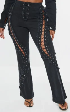 Shape Black Denim Lace Up Detail Flare Jeans
