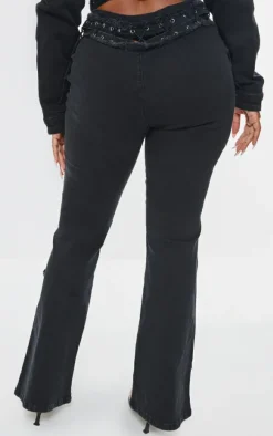 Shape Black Denim Lace Up Detail Flare Jeans