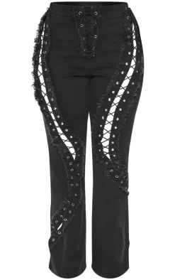 Shape Black Denim Lace Up Detail Flare Jeans
