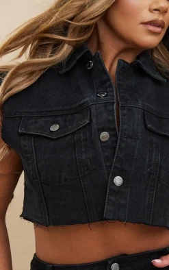 Shape Black Denim Raw Hem Edge Cropped Jacket