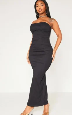 Shape Black Denim Seam Detail Split Back Midaxi Dress