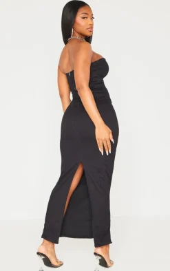 Shape Black Denim Seam Detail Split Back Midaxi Dress