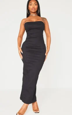 Shape Black Denim Seam Detail Split Back Midaxi Dress