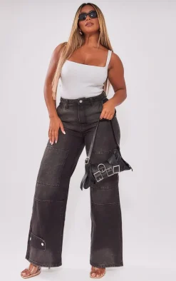 Shape Black Denim Utility Wide Leg Jeans