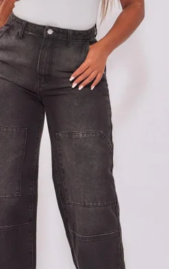 Shape Black Denim Utility Wide Leg Jeans