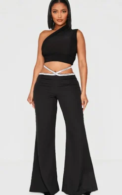 Shape Black Diamante Detail Cut Out Waist Tailored Pant