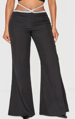Shape Black Diamante Detail Cut Out Waist Tailored Pant