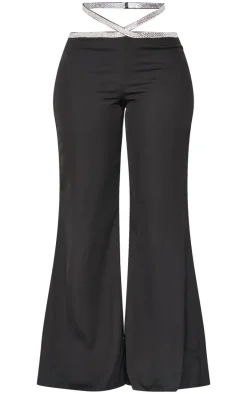 Shape Black Diamante Detail Cut Out Waist Tailored Pant
