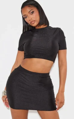 Shape Black Disco Sculpt Short Sleeve Crop Top