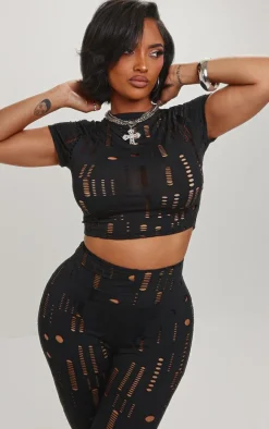 Shape Black Distressed Crop Top