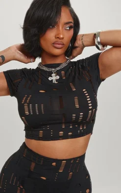 Shape Black Distressed Crop Top