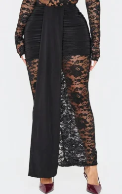 Shape Black Drape Detail Lace Skirt