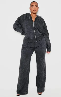 Shape Black Embroidery Washed Zip Through Hoodie