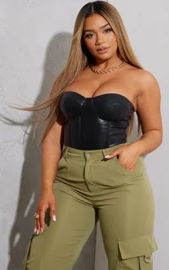 Shape Black Faux Leather Bandeau Corset