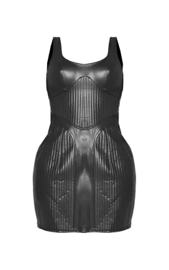 Shape Black Faux Leather Quilted Detail Bodycon Dress