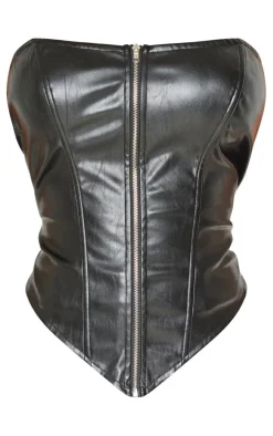 Shape Black Faux Leather Zip Front Corset