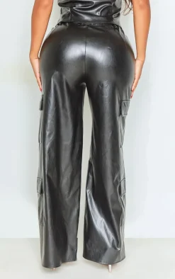 Shape Black Faux Leather Straight Leg Cargo Pants