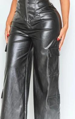 Shape Black Faux Leather Straight Leg Cargo Pants