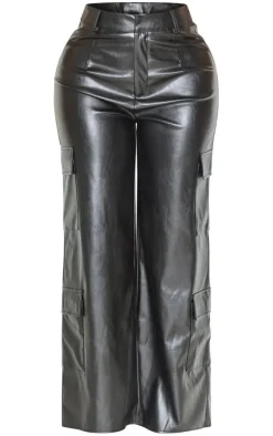Shape Black Faux Leather Straight Leg Cargo Pants