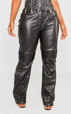 Shape Black Faux Leather Panel Detail Wide Leg Pants