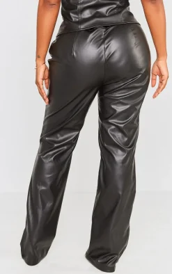 Shape Black Faux Leather Panel Detail Wide Leg Pants