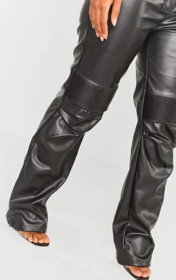 Shape Black Faux Leather Panel Detail Wide Leg Pants