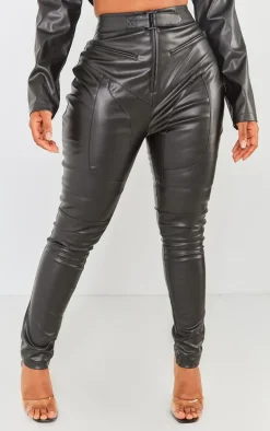 Shape Black Faux Leather Zip Detail Panel Skinny Pants