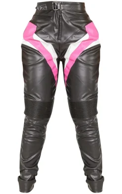 Shape Black Faux Leather Color Block Detail Skinny Pants