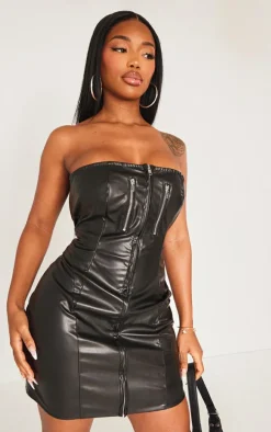 Shape Black Faux Leather Zip Detail Bodycon Dress