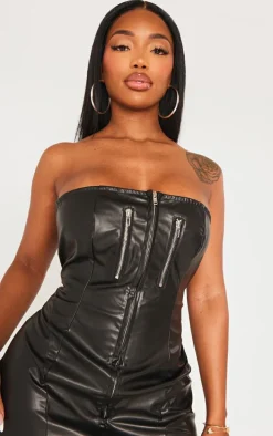 Shape Black Faux Leather Zip Detail Bodycon Dress