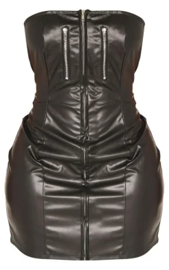 Shape Black Faux Leather Zip Detail Bodycon Dress