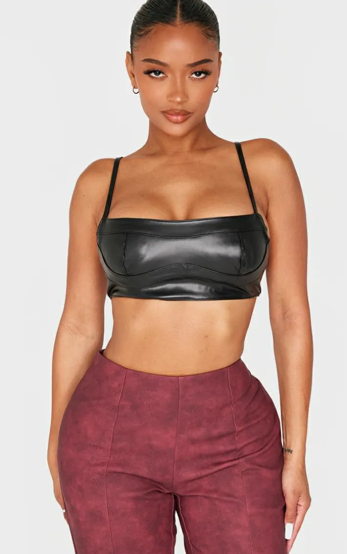 Shape Black Faux Leather Strappy Crop Top