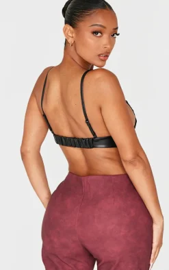 Shape Black Faux Leather Strappy Crop Top