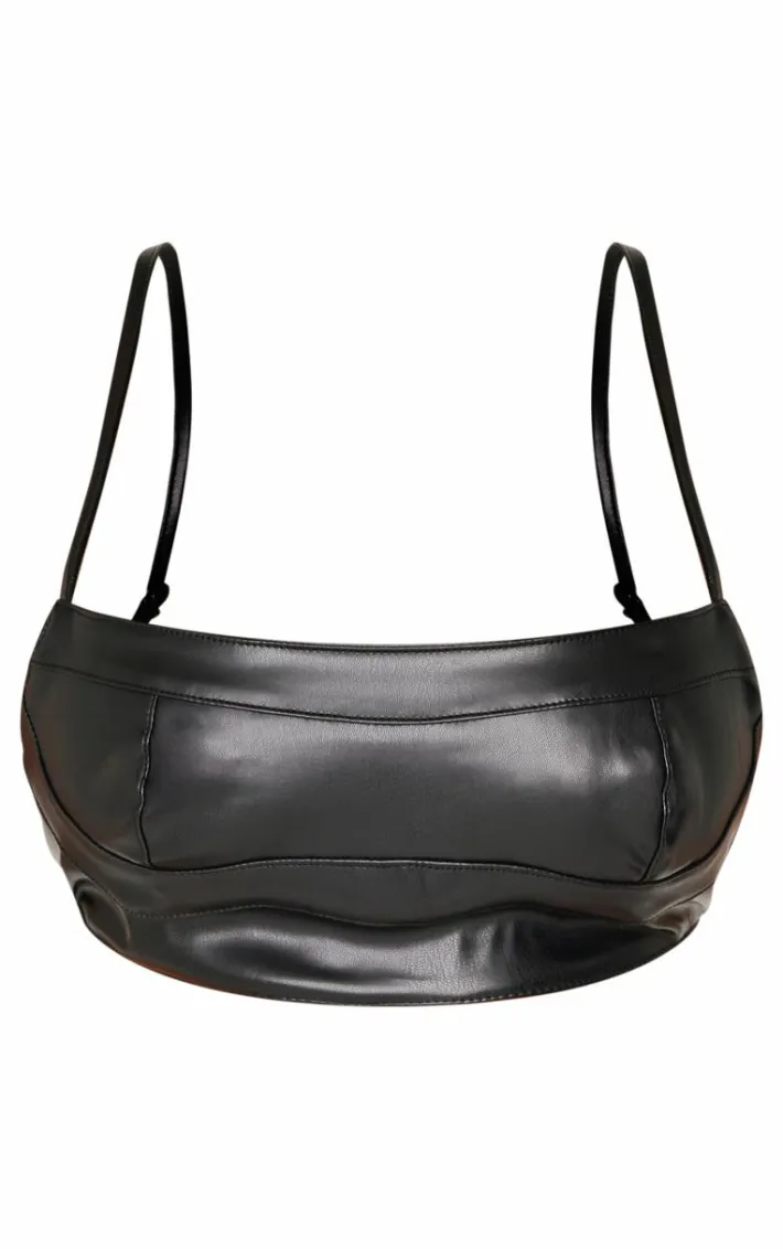 Shape Black Faux Leather Strappy Crop Top