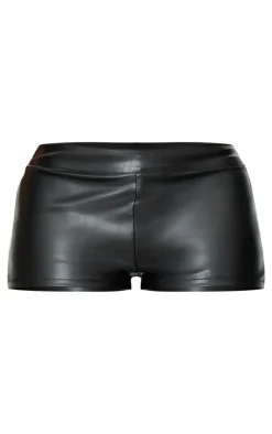 Shape Black Faux Leather Hot Pants