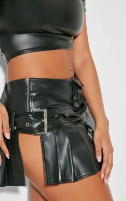 Shape Black Faux Leather Pleated Mini Skirt