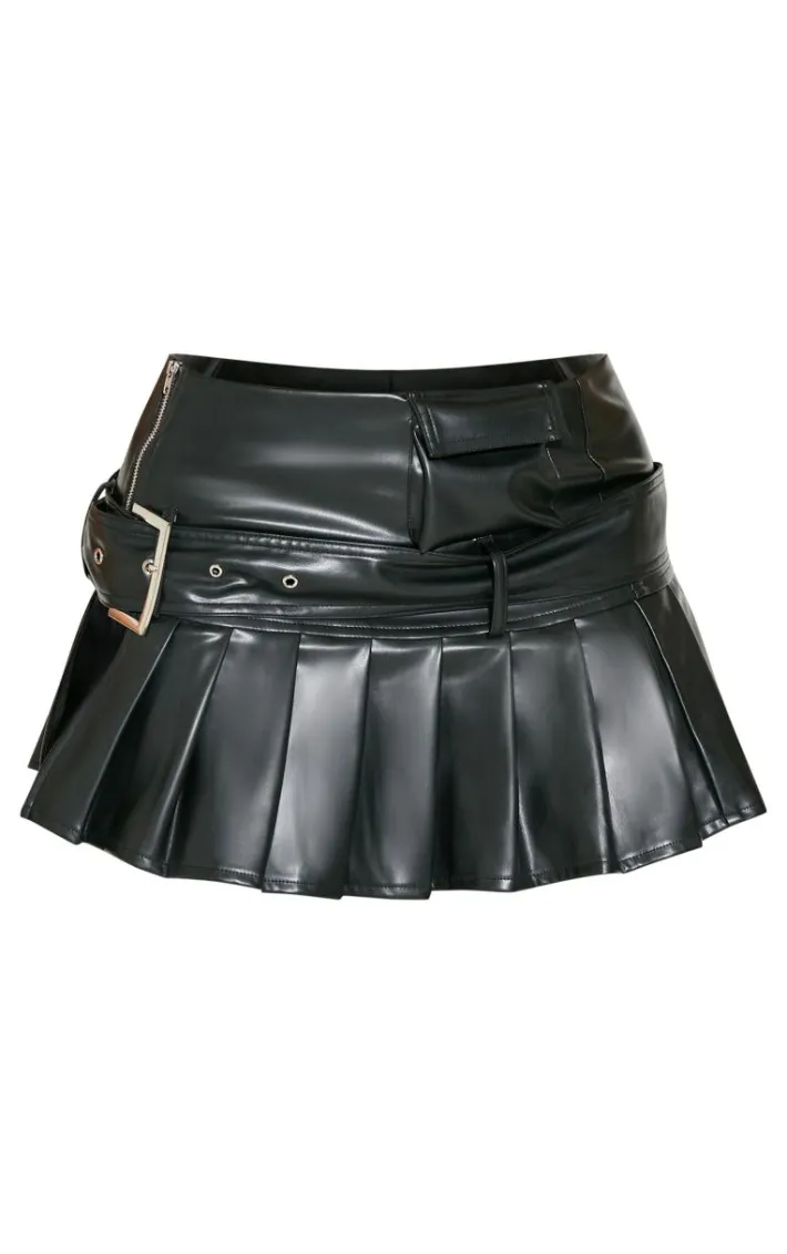 Shape Black Faux Leather Pleated Mini Skirt