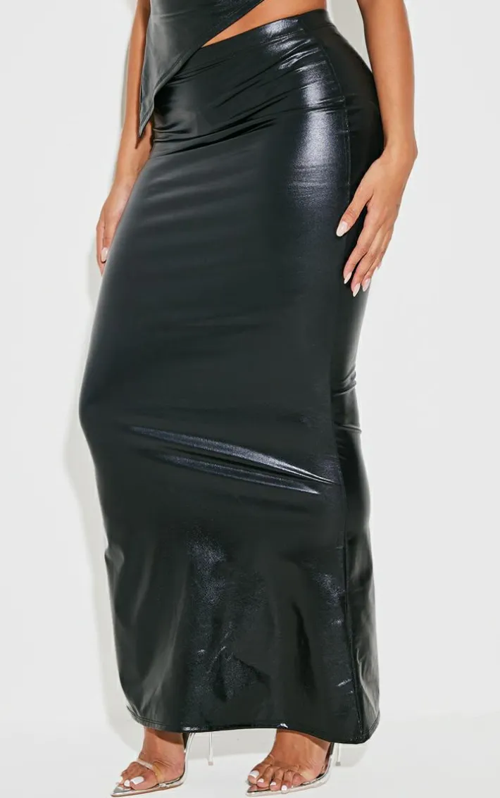 Shape Black Faux Leather Fishtail Maxi Skirt