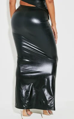 Shape Black Faux Leather Fishtail Maxi Skirt