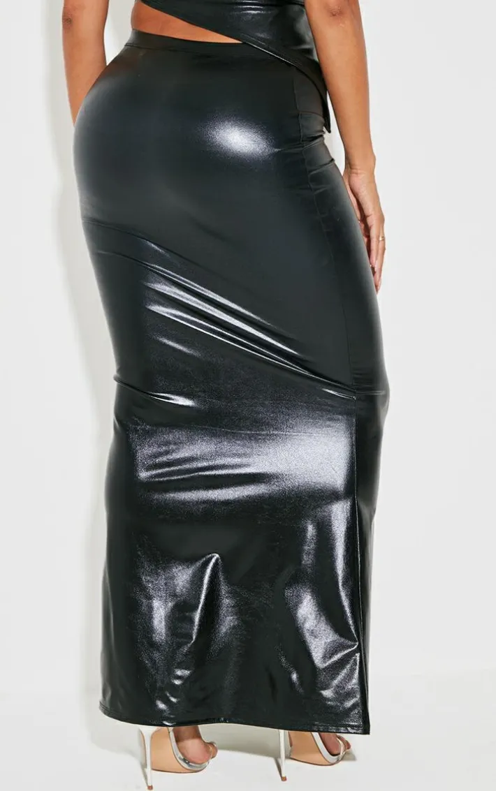 Shape Black Faux Leather Fishtail Maxi Skirt