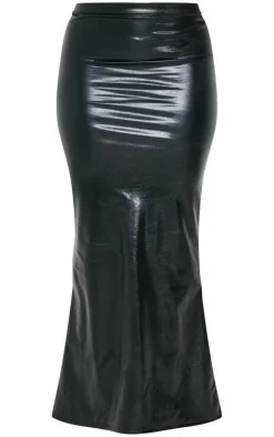 Shape Black Faux Leather Fishtail Maxi Skirt