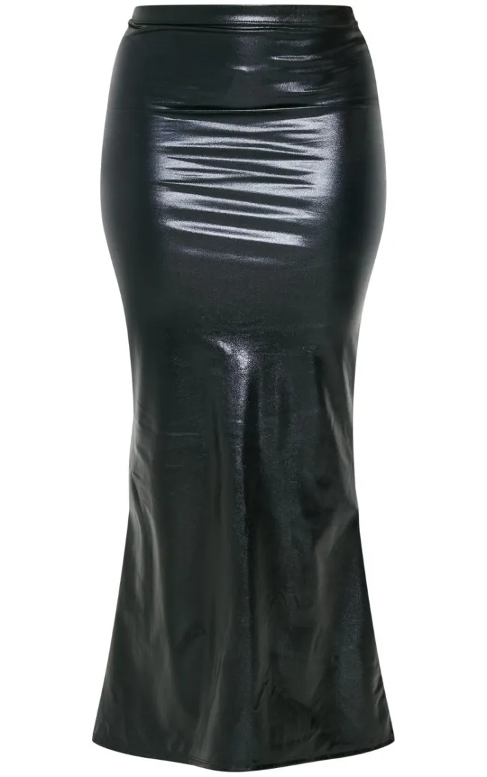 Shape Black Faux Leather Fishtail Maxi Skirt