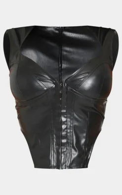 Shape Black Faux Leather Hook and Eye Corset