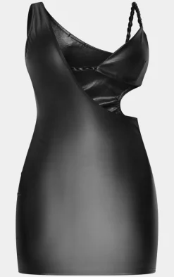 Shape Black Faux Leather Twist Detail Cut Out Bodycon