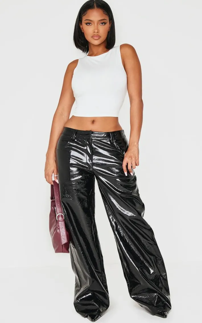 Shape Black Faux Leather Textured Wide Leg Pants