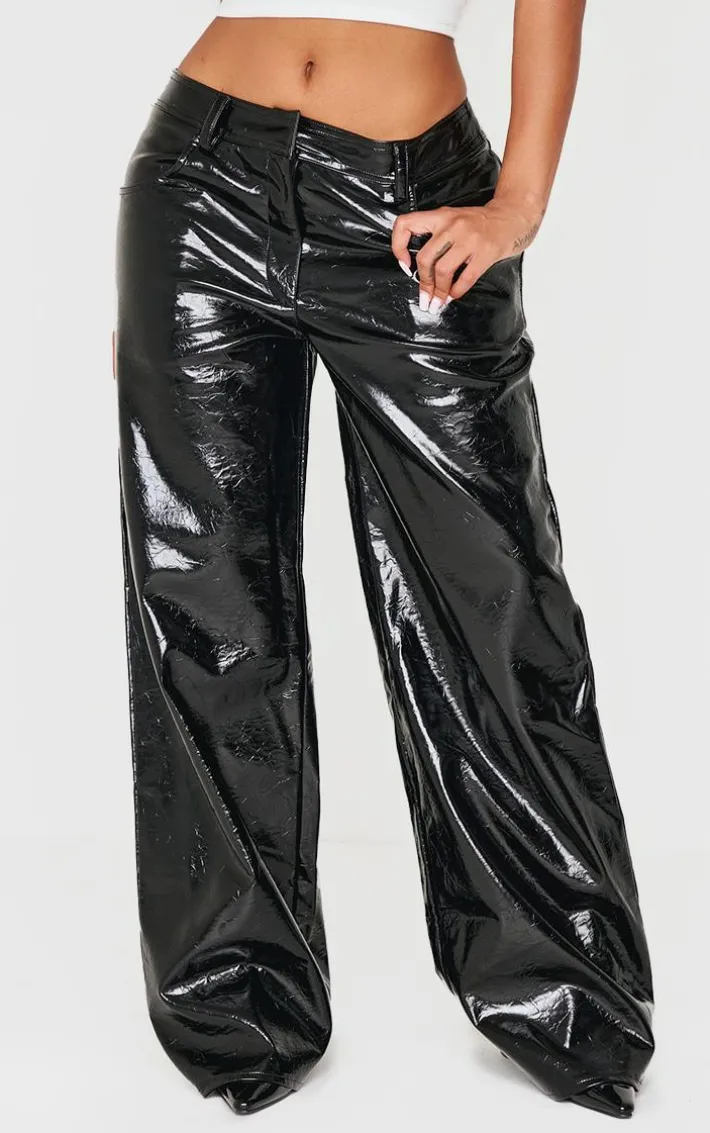 Shape Black Faux Leather Textured Wide Leg Pants