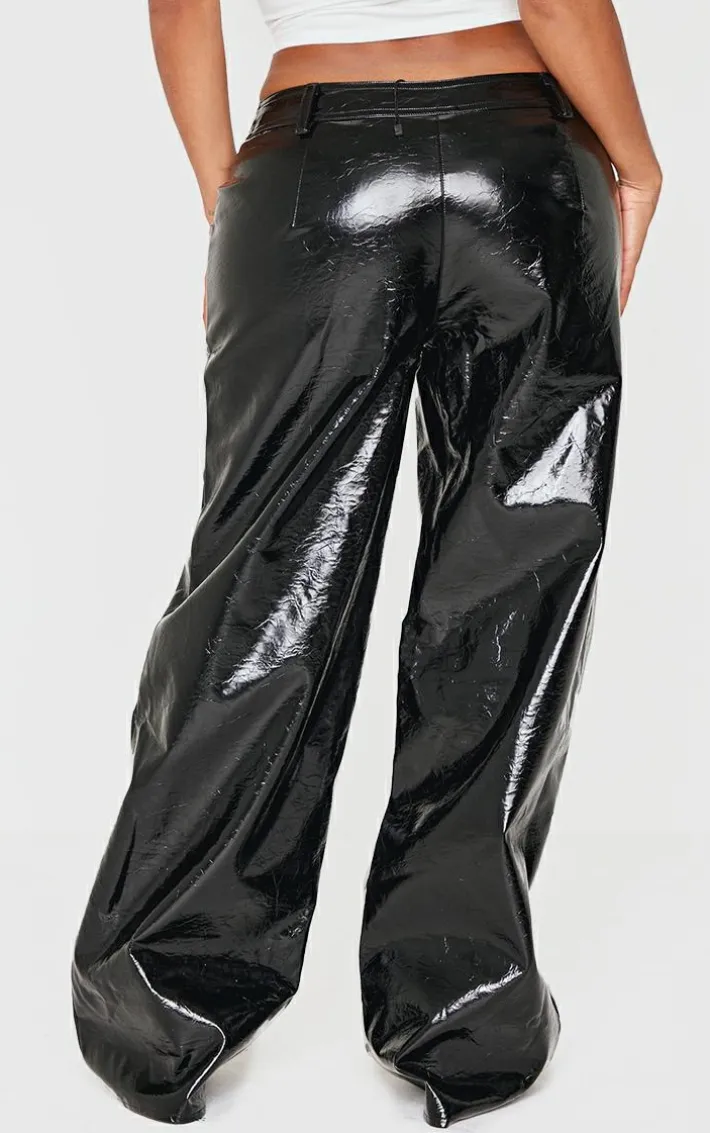 Shape Black Faux Leather Textured Wide Leg Pants